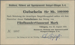 Deutschland - Notgeld - Württemberg: Uhingen, Bleicherei, Färberei Und Appreturanstalt Stuttgart - U - [11] Local Banknote Issues