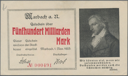 Deutschland - Notgeld - Württemberg: Marbach, Marbacher Bank, 500 Tsd. Mark (2, Datum Gestempelt Und - Lokale Ausgaben
