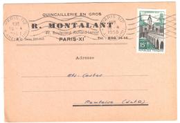 PARIS 112 R Amélie 11 Carte Postale Entête Quicaillerie MONTALANT Bd Richard Lenoir 15F Le Quesnoy Yv 1106 Ob Meca 1958 - Storia Postale