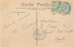 856/30 - Carte-Vue TP MIXTE France Blanc 5 C Et Monaco 5 C  MONTE-CARLO 1906 Vers ST THIBAULT Aube France - Cartas & Documentos