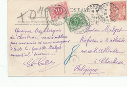 857/30 - Carte-Vue TP Monaco 10 C  MONAco 1905 Vers Belgique - Taxée 15 C à CHARLEROI Station Valeurs - Storia Postale