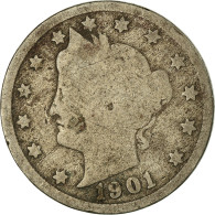 Monnaie, États-Unis, Liberty Nickel, 5 Cents, 1901, U.S. Mint, Philadelphie - 1883-1913: Liberty (Libertà)