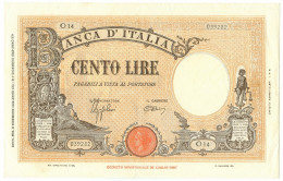 100 LIRE BARBETTI GRANDE B GIALLO TESTINA FASCIO 09/12/1942 SPL+ - Sonstige