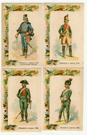 4 CHROMOS..CHOCOLAT COMPAGNIE FRANÇAISE...LITH.H. LAAS....UNIFORMES MILITAIRES...CHASSEURS A CHEVAL..1745/1779/1786/1791 - Altri