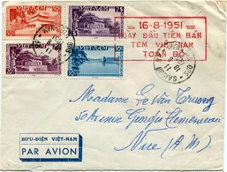 VIETNAM LETTRE PAR AVION AVEC CACHET ROUGE "16-8-1951 1ère JOURNEE DE LA VENTE DE LA SERIE....." DEPART SAIGON 16-8-1951 - Viêt-Nam