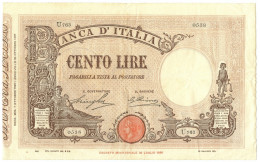 100 LIRE BARBETTI GRANDE B MATRICE LATERALE TESTINA FASCIO 07/10/1929 BB/SPL - Regno D'Italia – Other