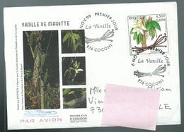 COVER LETTER MAYOTTE TO ITALY FDC PREMIER JOUR 1999 COCONI VANILLE ORCHIDS ORCHIDEE FLOWERS FOOD ALIMENTATION SWEET CAKE - Lettres & Documents