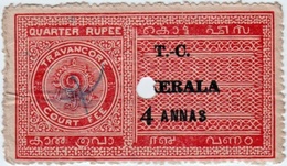 Travancore/KERALA INDIA 4-Annas COURT FEE Stamp 1946-50 GOOD/USED - Travancore