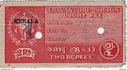 Travancore-Cochin/KERALA INDIA 2-Rupees COURT FEE Stamp 1949-50 GOOD/USED - Travancore-Cochin