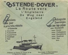 Old Envelope With Publicité 1935: Paquet Oostende-Dover  // Verso : SHELL : Les Huiles Et Benzine - Liner Cards