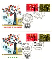 M91a-b  15.9.62  FDC Timbres Europa Belgique 1962 (cachets Wolumwe Et Ieper)  TTB - 1962