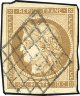 O N°1b - 10c. Bistre-verdâtre. Obl. Grille. TB. - 1849-1850 Cérès