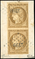 O N°1 - 10c. Bistre. Paire. Obl. Sur Fragment. SUP. - 1849-1850 Cérès