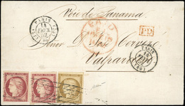 O N°1b + 6x2 - 10c. Bistre Verdâtre + 1F. Carmin X 2 (1 Timbre Avec Déf.) Obl. Grille Sans Fin S/lettre Frappée Du CàD D - 1849-1850 Cérès