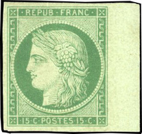 * N°2b - 15c. Vert-foncé. Bord De Feuille. Fraîcheur Exceptionnelle. SUP. RR. - 1849-1850 Cérès