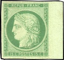 * N°2b - 15c. Vert-foncé. Bord De Feuille. Fraîcheur Exceptionnelle. SUP. RR. - 1849-1850 Ceres