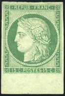 * N°2b - 15c. Vert Foncé. Petit Pli. BdeF. SUP. - 1849-1850 Cérès