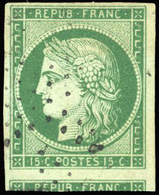 O N°2 - 15c. Vert. Obl. Amorce D'un Voisin. TB. - 1849-1850 Ceres