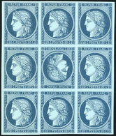 (*) N°3 - 20c. En Bleu Foncé S/bleu. Bloc De 9 Avec Tête-bêche. Tirage Fin. SUP. RR. - 1849-1850 Cérès