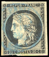 O N°3 - 20c. Noir. Obl. CàD Bleu De PARIS. TB. - 1849-1850 Ceres