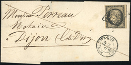 O N°3 - 20c. Noir S/jaune Obl. S/lettre Frappée Du CàD De NUITS - COTE D'OR Du 19 Novembre 1849 à Destination De DIJON.  - 1849-1850 Ceres