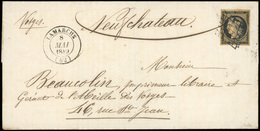 O N°3b - 20c. Noir S/chamois Obl. Grille S/lettre Frappée Du CàD De LAMARCHE Du 8 Mai 1849 à Destination De NEUFCHATEAU  - 1849-1850 Cérès