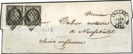 O N°3d - 20c. Noir S/jaune, Paire Tête-Bêche, Obl. Grille S/fragment De Lettre Frappée Du CàD De CHAUME Du 5 Février 184 - 1849-1850 Ceres