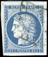 O N°4 - 25c. Bleu. Obl. Grandes Marges. Amorce D'un Voisin. SUP. - 1849-1850 Cérès
