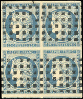 O N°4 - 25c. Bleu. Bloc De 4. Obl. Gros Points. Amorces De 2 Voisins. SUP. - 1849-1850 Ceres