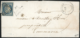 O N°4 - 25c. Bleu Obl. Grille S/lettre Frappée Du CàD De CADENET Du 10 Septembre 1852 à Destination De LOURMARIN - VAUCL - 1849-1850 Cérès