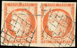 O N°5 - 40c. Orange. Paire. Obl. Belles Marges. Amorces De Voisins. TB. - 1849-1850 Ceres