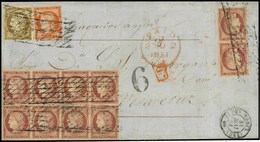 O N°66 - 1F. Carmin Bloc De 8 + 1 Paire + 10c. Et 40c. Cérès Obl. Grille Sans Fin S/lettre Frappée Du CàD De PARIS Du 31 - 1849-1850 Ceres