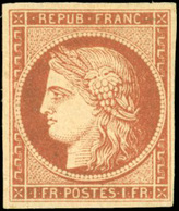 * N°7 - 1Fr. Vermillon. Fraîcheur Postale. Belles Marges. Pièce De Rêve. Gomme Parfaite Charnière Insignifiante. SUP. RR - 1849-1850 Cérès