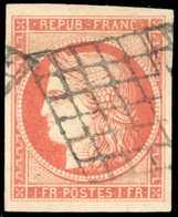 O N°7 - 1F. Vermillon Orangé. Obl. Marges Exceptionnelles. SUP. - 1849-1850 Cérès