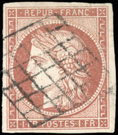 O N°7 - 1F. Vermillon Nuance Foncé. Obl. Grille. TB. - 1849-1850 Ceres