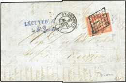O N°7 - 1F. Vermillon Obl. Grille S/lettre Frappée Du CàD De ST-QUENTIN Du 8 Mars 1849 à Destination De VERVINS. Arrivée - 1849-1850 Ceres
