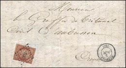 O N°7 - 1F. Vermillon Obl. PC 392 S/lettre Frappée Du CàD De GENTILLY Du 2 Novembre 53 à Destination De La CREUSE. Oblit - 1849-1850 Cérès