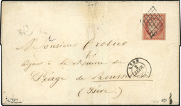 O N°7a - 1F. Vermillon Vif Obl. Grille S/lettre Frappée Du CàD De LYON Du 2 Février 1850 à Destination De PEAGE DE ROUSS - 1849-1850 Cérès