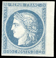 ** N°8b - 20c. Bleu Sur Azuré Dit ''Astruc''. BdeF. SUP. - 1849-1850 Cérès