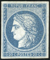 (*) N°8b - 20c. Bleu S/azuré Dit ''Astruc''. TB. - 1849-1850 Cérès