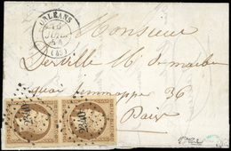 O N°9d - 10c. Bistre-brun Très Foncé. Paire Obl. PC 2340 Sur Lettre Frappée Du CàD D'ORLEANS Du 16 JUILLET 1854. Arrivée - 1852 Louis-Napoleon