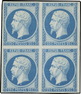 (*) N°10 - Essai Du 25c. En Bleu. Bloc De 4. S/papier Normal. SUP. - 1852 Louis-Napoléon