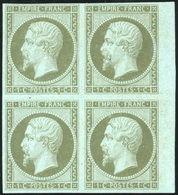 ** N°11 - 1c. Olive. Bloc De 4. BdeF. Légère Trace De Rouille Sur 2 Timbres. TB. - 1853-1860 Napoléon III.