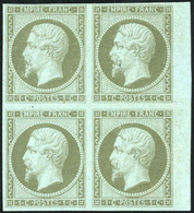 ** N°11 - 1c. Olive. Bloc De 4. BdeF. Légère Trace De Rouille Sur 2 Timbres. TB. - 1853-1860 Napoleone III