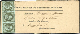 O N°11 - Bande De 3 Du 1c. Olive Obl. S/ Bande De Journal Complète Frappée Du CàD D'AIX-EN-PROVENCE Du 4 Février 1862. T - 1853-1860 Napoleon III