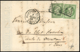 O N°12+ 12a - 5c. Vert + 5c. Vert-jaune Obl. Losange ''D'' S/lettre Locale Frappée Du Cachet ''DISTon D 3h30'' Du 2 Mars - 1853-1860 Napoleon III
