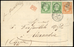 O N°1243 - 5c. Vert + 5c. Vert + 40c. Orange Obl GC 849 S/lettre Frappée Du CàD De CHAMBON FEUGEROLLES Du 11 Mars 1864 à - 1853-1860 Napoléon III