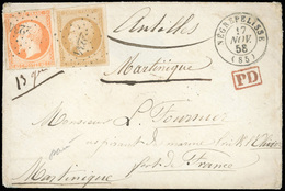 O N°13A + 16 - 10c. Bistre + 40c. Orange Obl. PC 2234 S/lettre Frappée Du CàD De NEGREPELISSE Du 17 Novembre 1858 à Dest - 1853-1860 Napoleone III