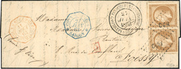 O N°13Ac - Paire Du 10c. Bistre-brun. Type II. Obl. Losange ''CCH'' S/lettre Manuscrite De SAIGON Du 23 Juin 1863, Frapp - 1853-1860 Napoléon III.