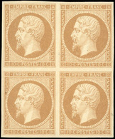 * N°13B - 10c. Bistre. Type II. Bloc De 4. Fraicheur Postale. SUP. - 1853-1860 Napoléon III.